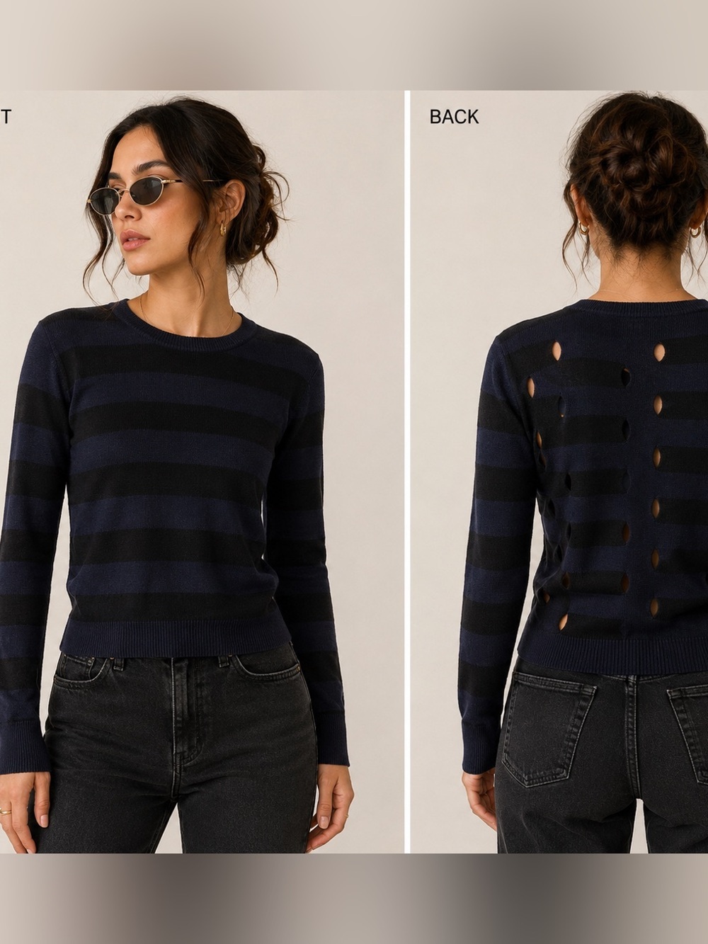 Autumn Cashmere Stripped  Distressed Sweater Black And Blue Sz M